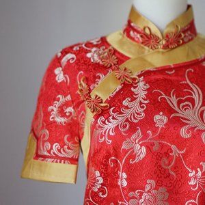 Red Brocade Cheongsam Wedding Dress | Sheath Qipao